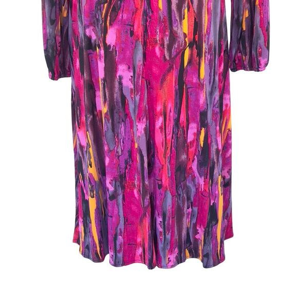 MAGGY LONDON TWIST FRONT ASYMMETRIC HEM MIDI DRESS IN BERRY MULTI NWT SIZE 14W - Picture 12 of 16